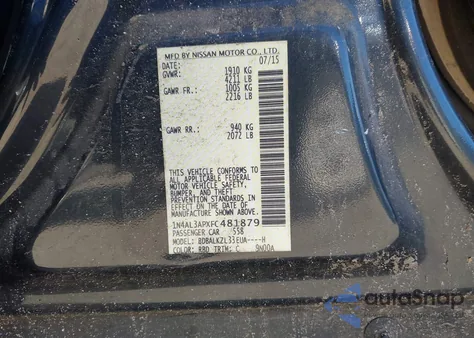 2015 Nissan Altima 2.5 Sv из США, поврежденный, VIN 1N4AL3APXFC481879